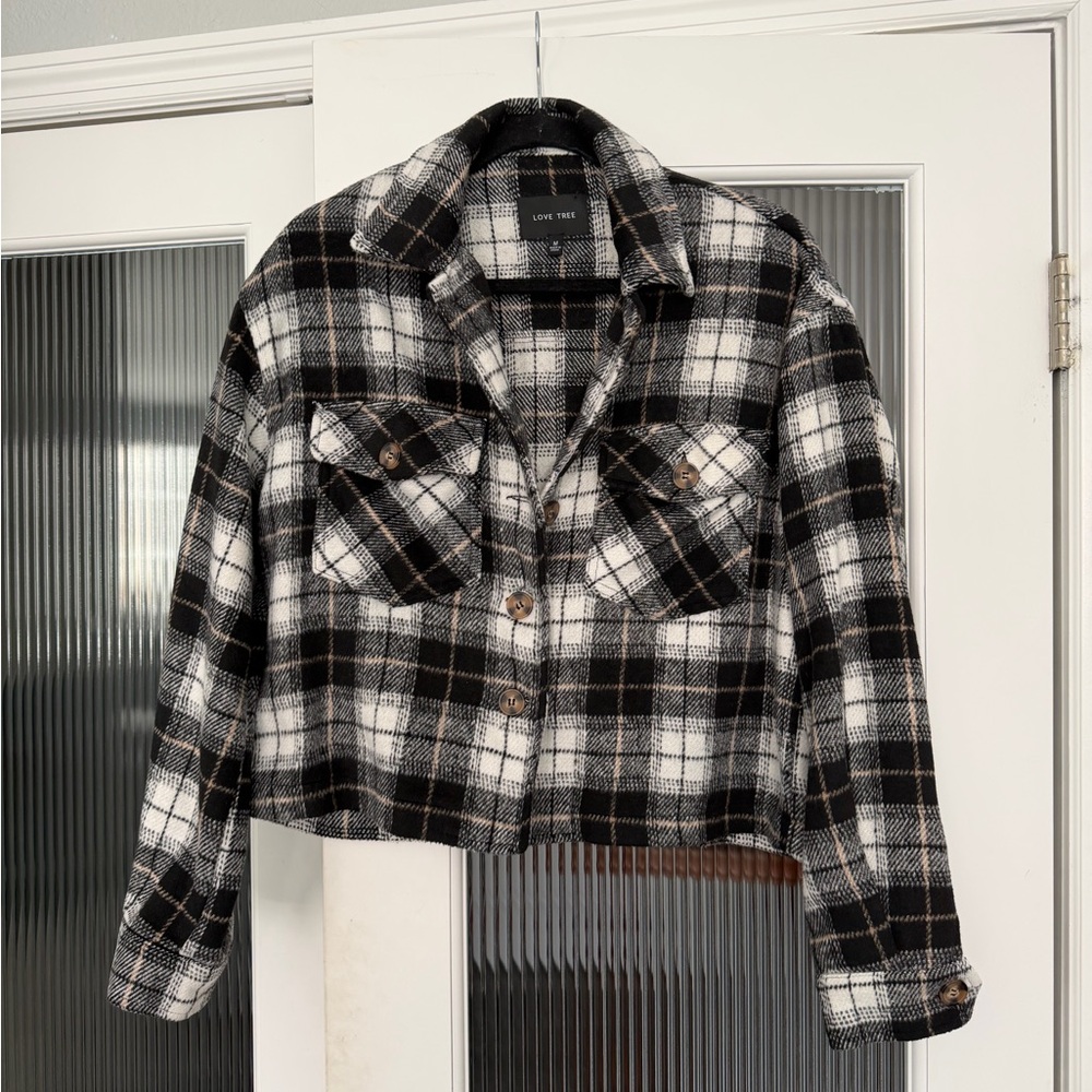 Love Tree Cropped Flannel Jacket